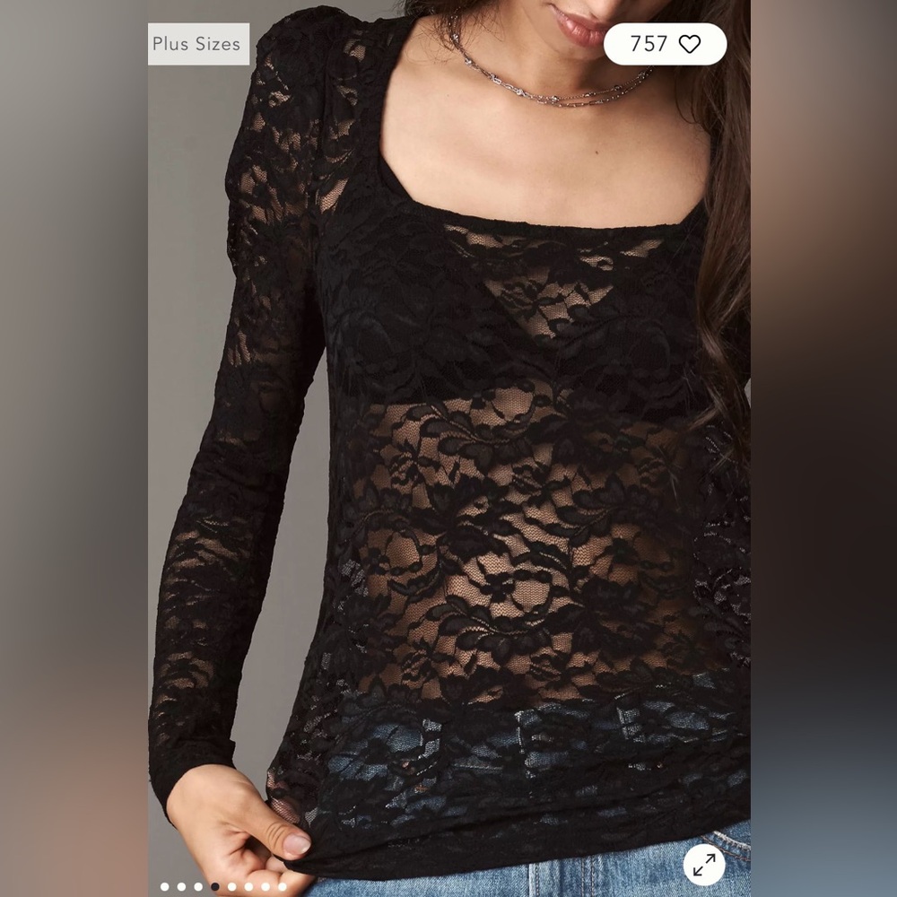 Anthropologie Black Puff Sleeve Lace Top - Picture 4 of 8